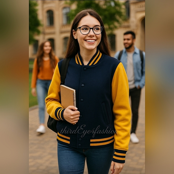 MOSSIMO XXL LETTERMAN JACKET 💛💙 Vintage Varsity Vibes  Wool Bomber Coat - Picture 3 of 16